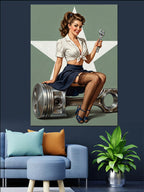 Piston Üzerinde Pin-Up Tamirci Kanvas Tablo