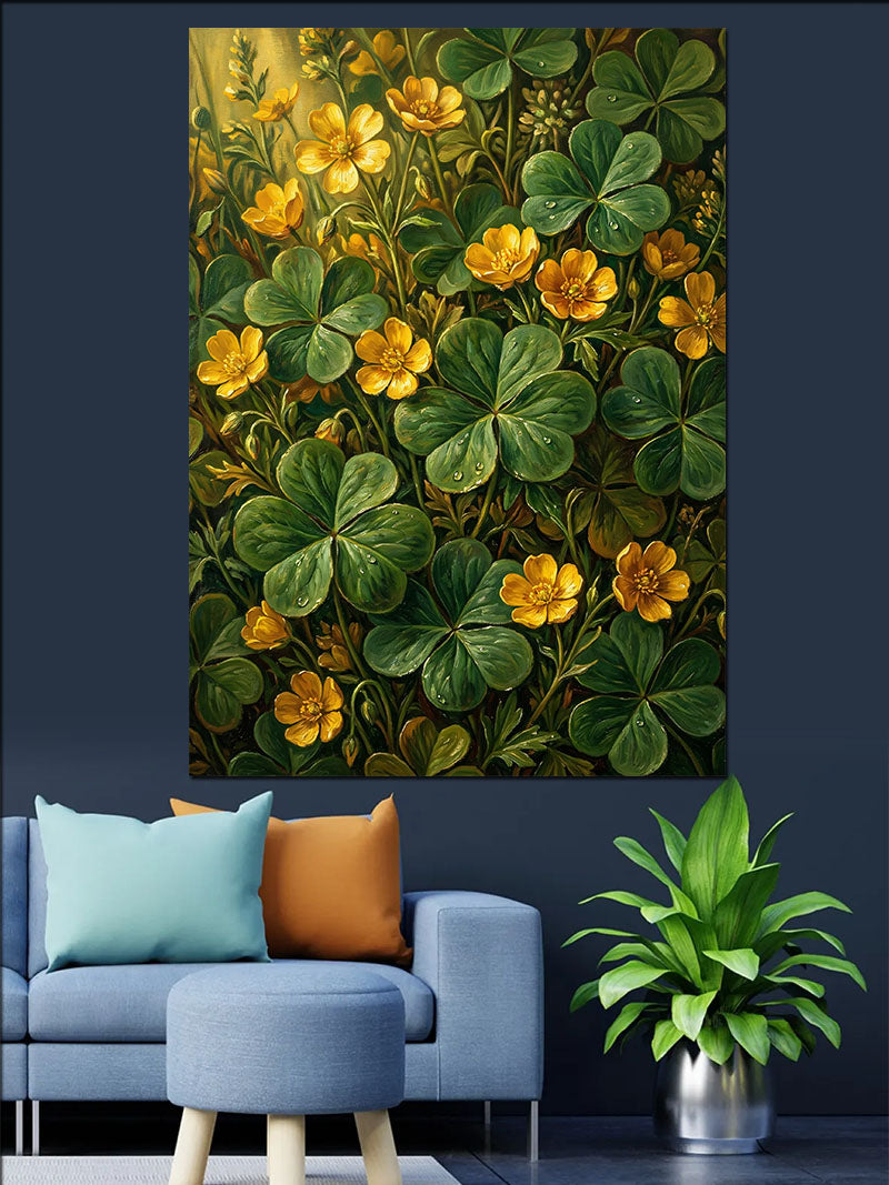 Yonca ve Sarı Çiçekler Çayır Kanvas Tablo