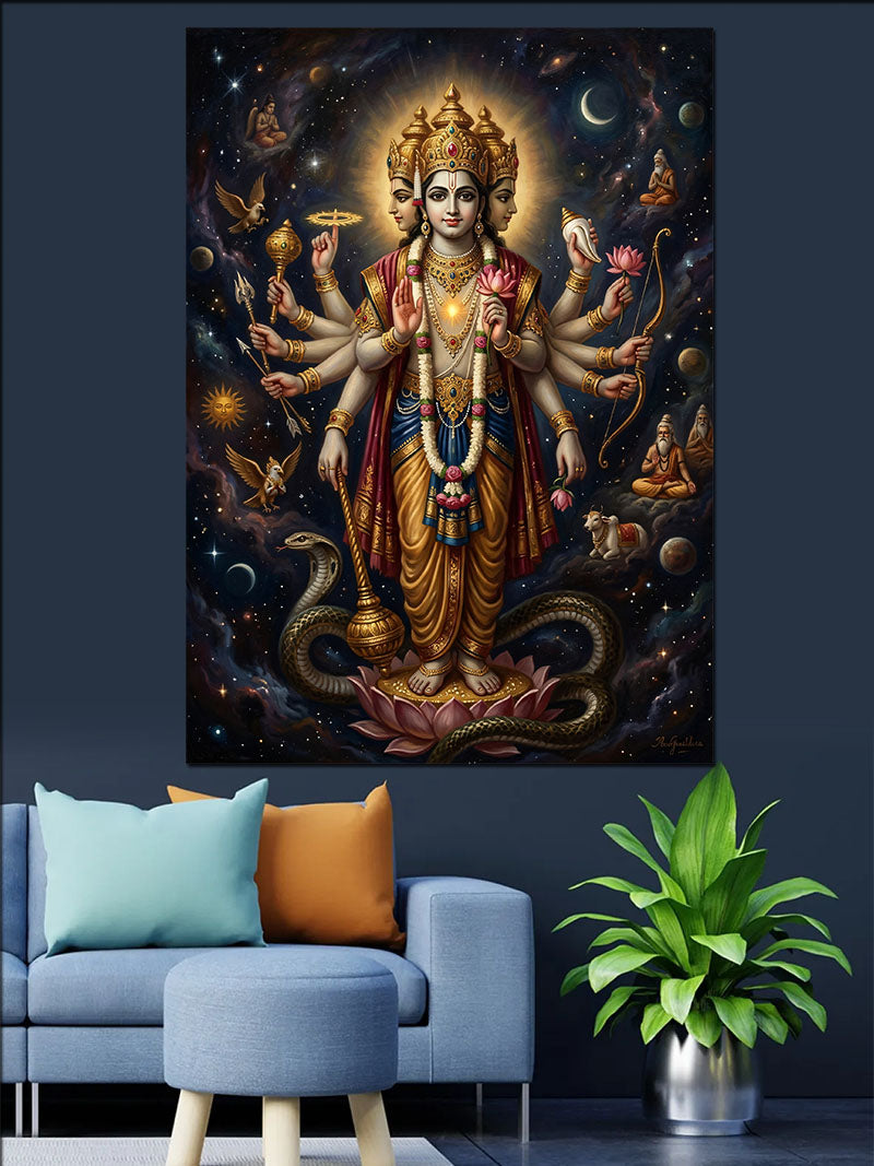Çok Kollu Tanrı Vishnu Uzay Kanvas Tablo