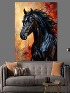 Koşan Siyah At Turuncu Fon Kanvas Tablo