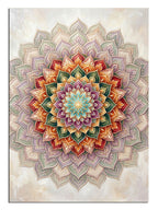 Bej fonda renkli çakra mandala deseni, spiritüel ve huzur tablosu.