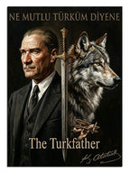 Kılıç tutan ve kurtlu Atatürk portresi, The Turkfather tablosu.