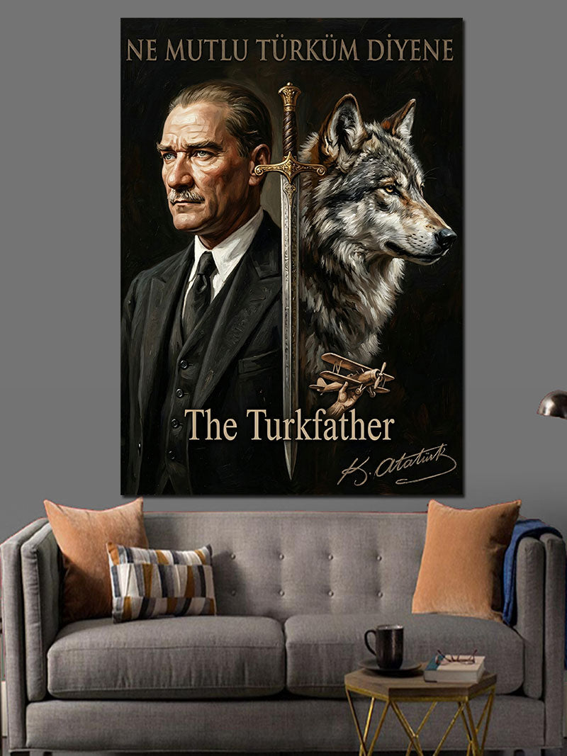 Kılıç ve Kurt ile Atatürk Kanvas Tablo