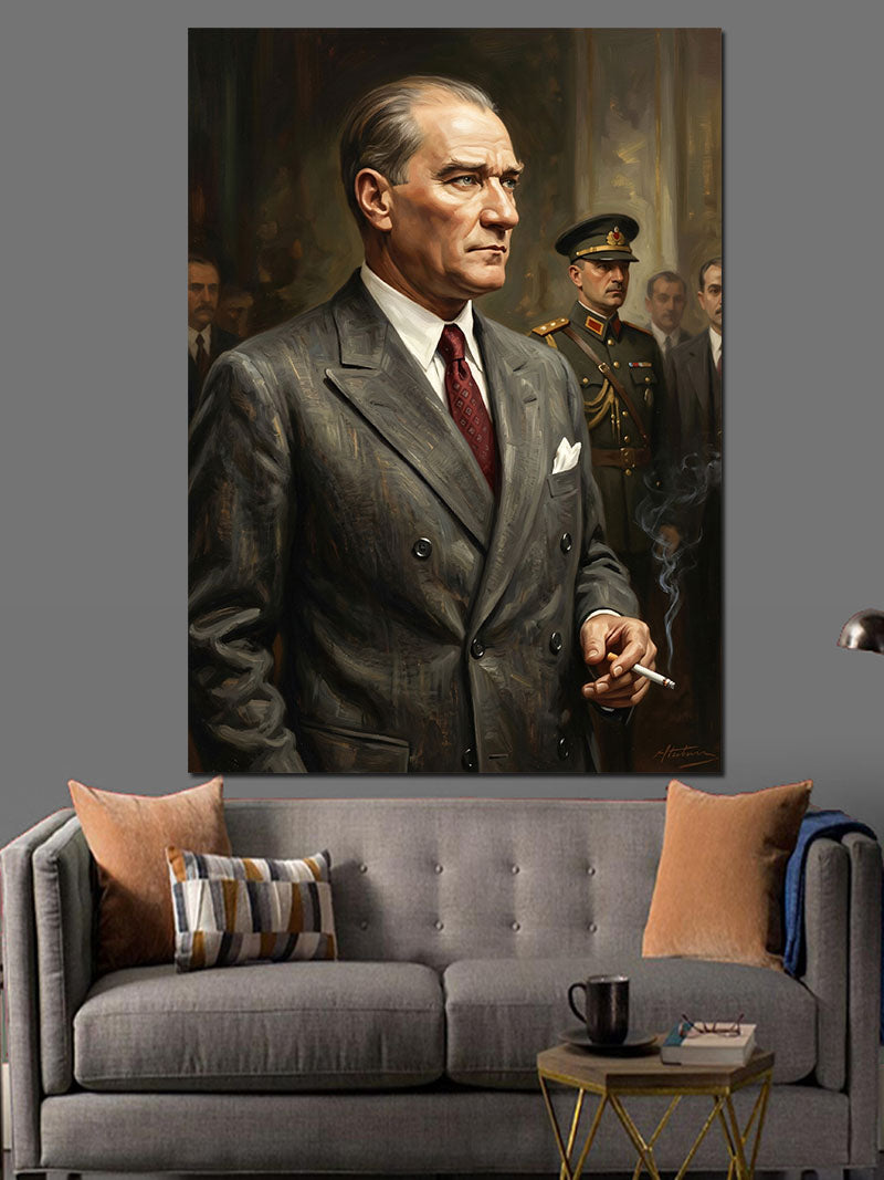 Sigara İçen Takım Elbiseli Atatürk Kanvas Tablo