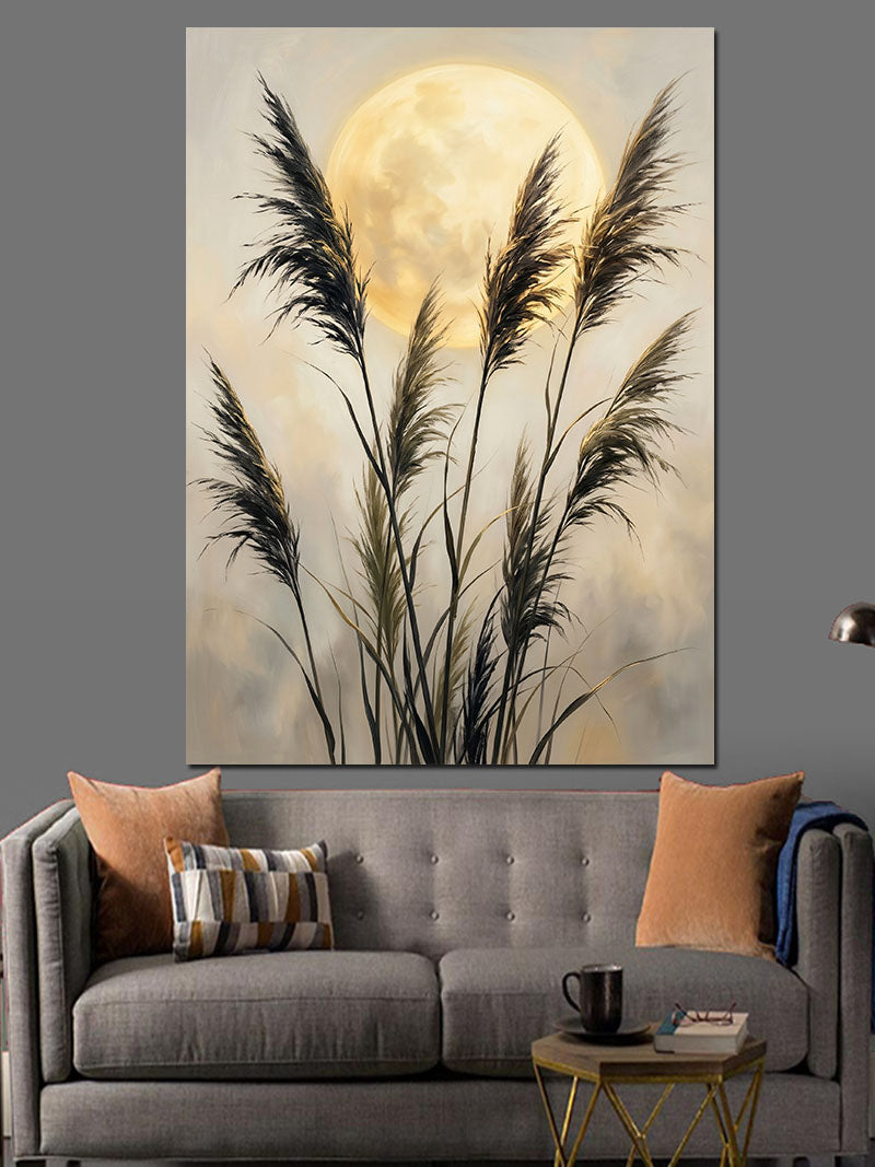 Ay Işıklı Sazlık ve Pampas Kanvas Tablo