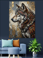 Tribal Desenli Kurt Portresi Kanvas Tablo