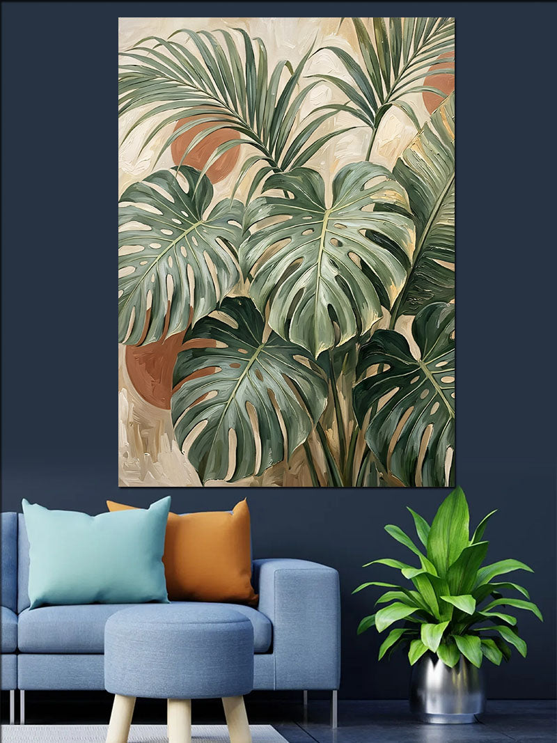 Monstera Yaprakları Tropikal Desen Kanvas Tablo