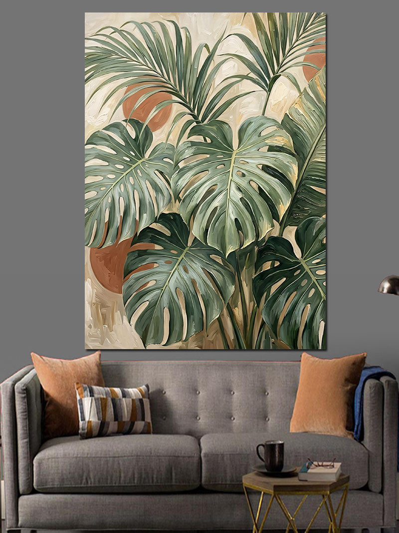 Monstera Yaprakları Tropikal Desen Kanvas Tablo