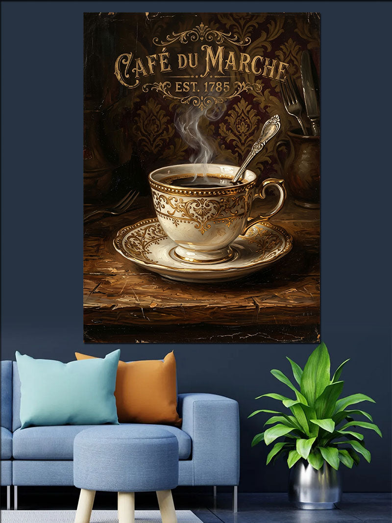 Cafe du Marche Kahve Fincanı Kanvas Tablo