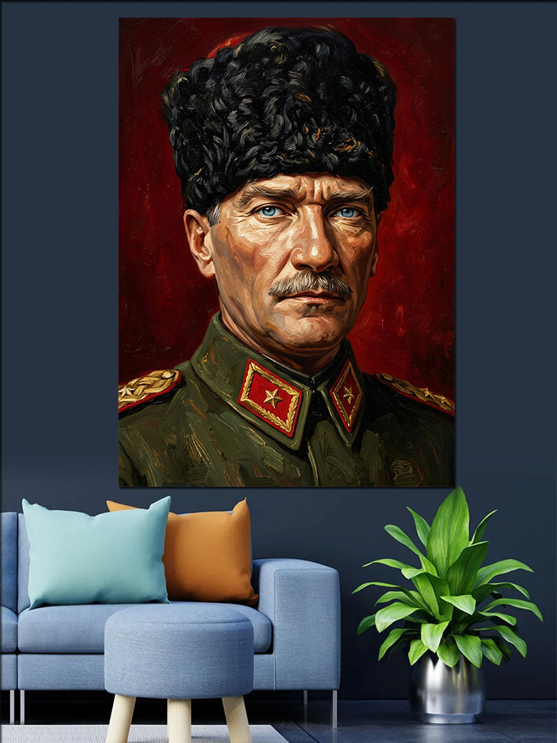 Kalpaklı Atatürk Asker Portresi Kanvas Tablo