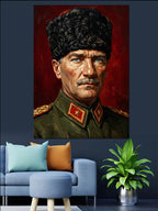 Kalpaklı Atatürk Asker Portresi Kanvas Tablo