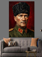 Kalpaklı Atatürk Asker Portresi Kanvas Tablo