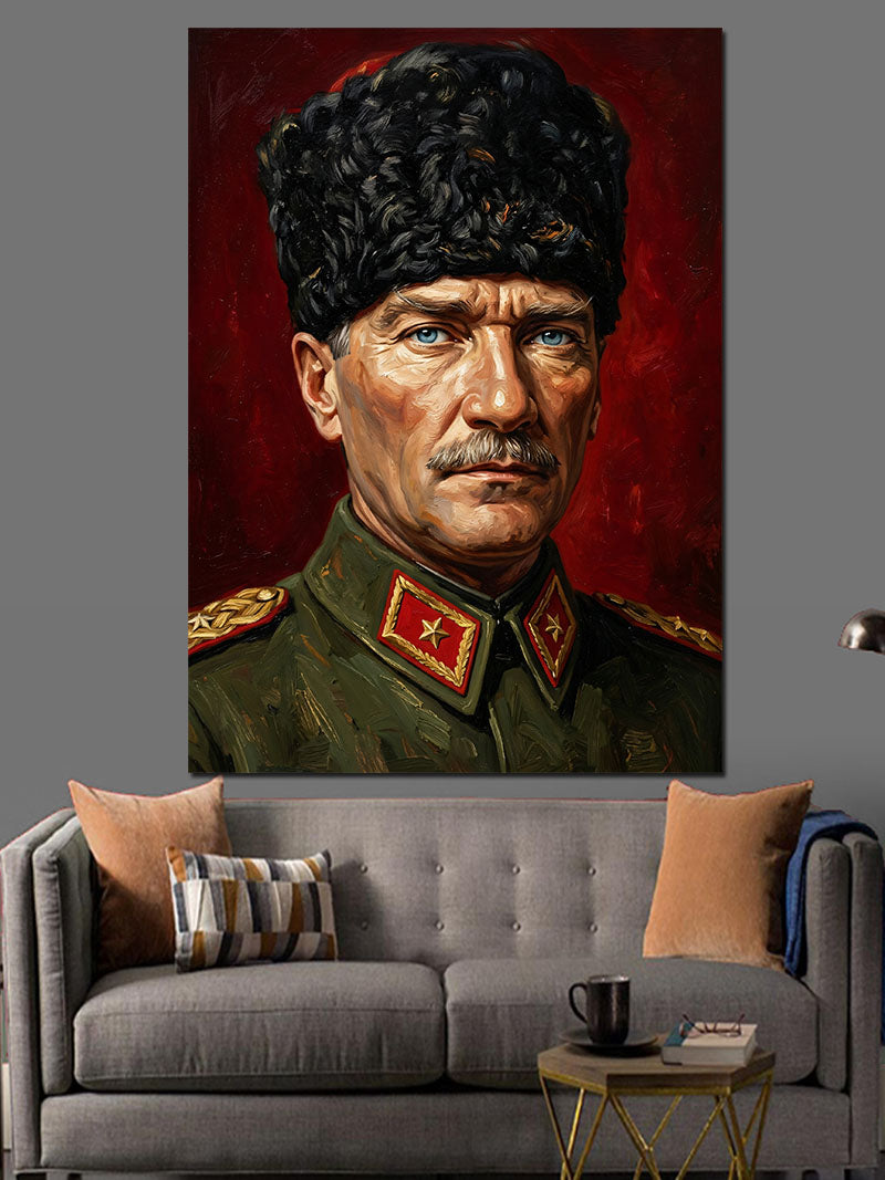 Kalpaklı Atatürk Asker Portresi Kanvas Tablo