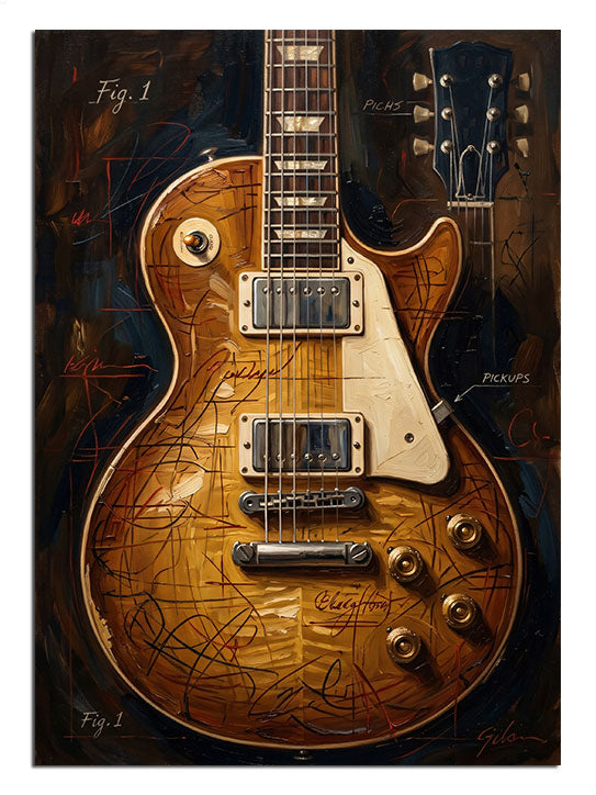 Teknik çizim üzerinde vintage elektro gitar tablosu.
