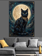 Dolunay Altında Kara Kedi Tılsım Kanvas Tablo