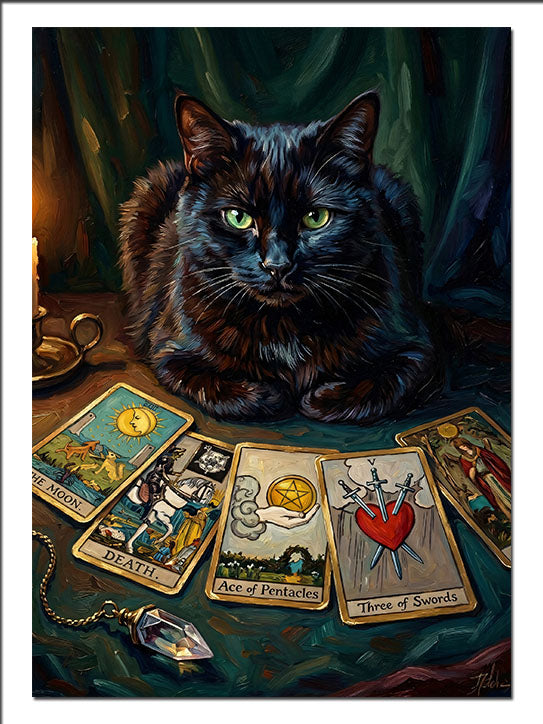 Tarot Kartları ve Kara Kedi Fal Hayvan kanvas
