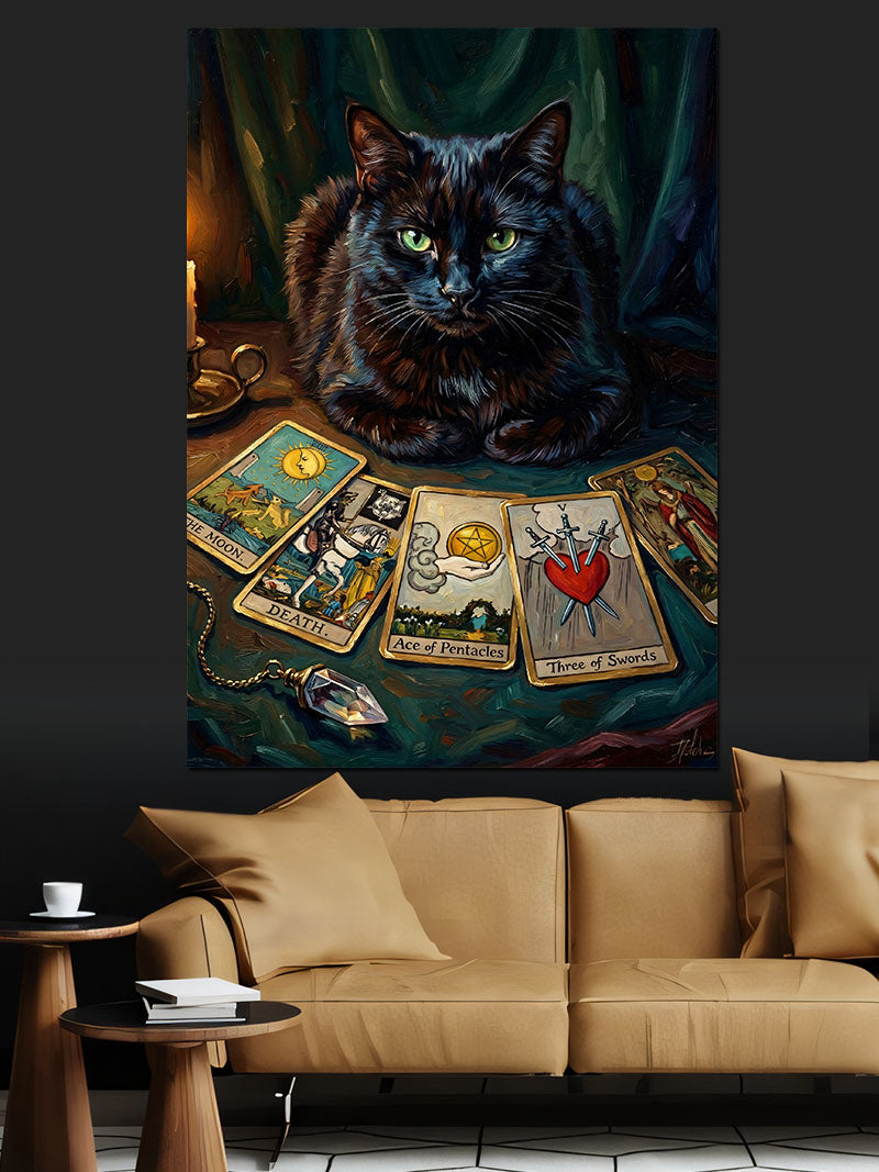 Tarot Kartları ve Kara Kedi Fal Kanvas Tablo