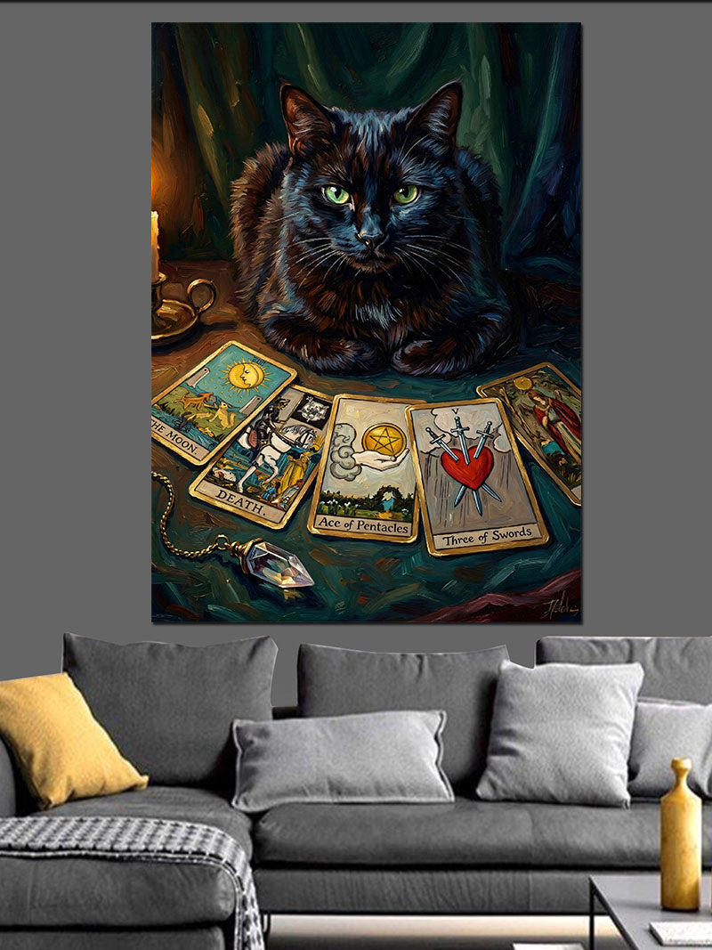 Tarot Kartları ve Kara Kedi Fal Kanvas Tablo