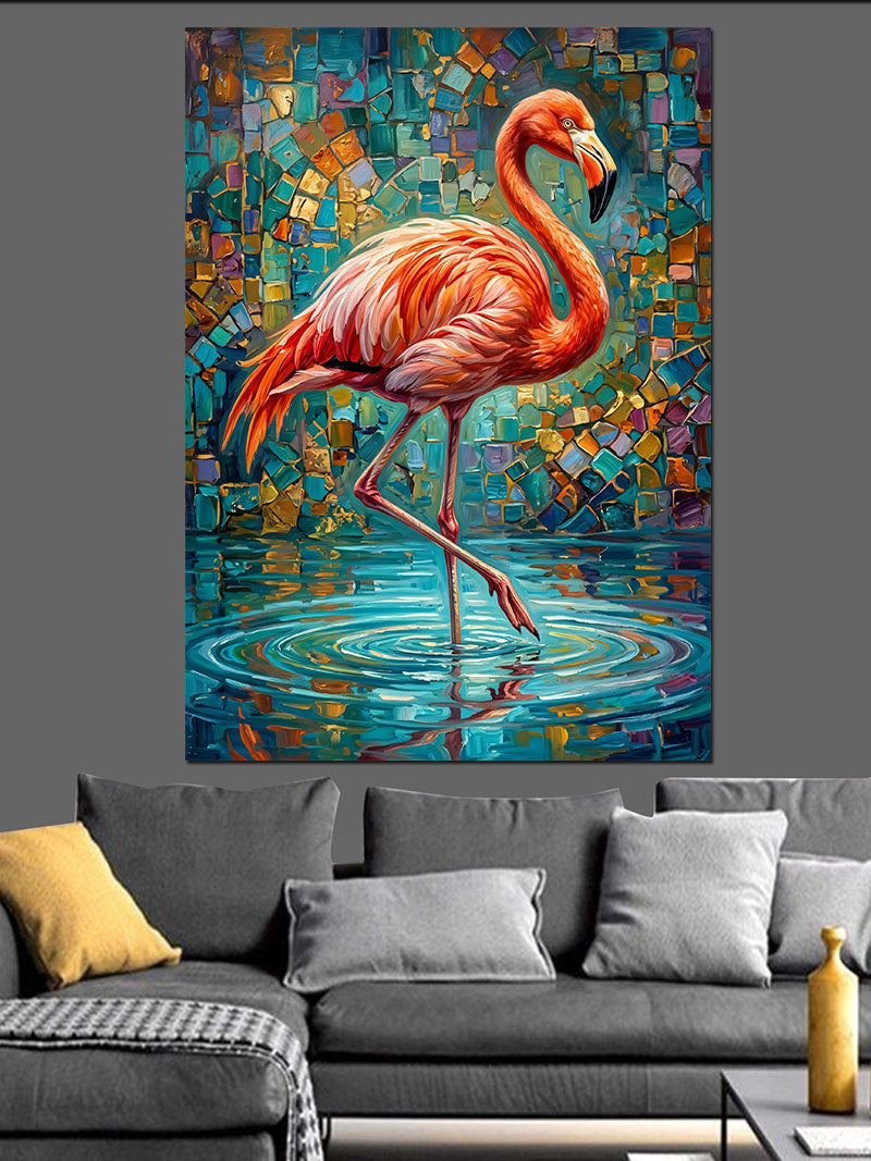 Pembe Flamingo Mozaik Sulu Zemin Kanvas Tablo