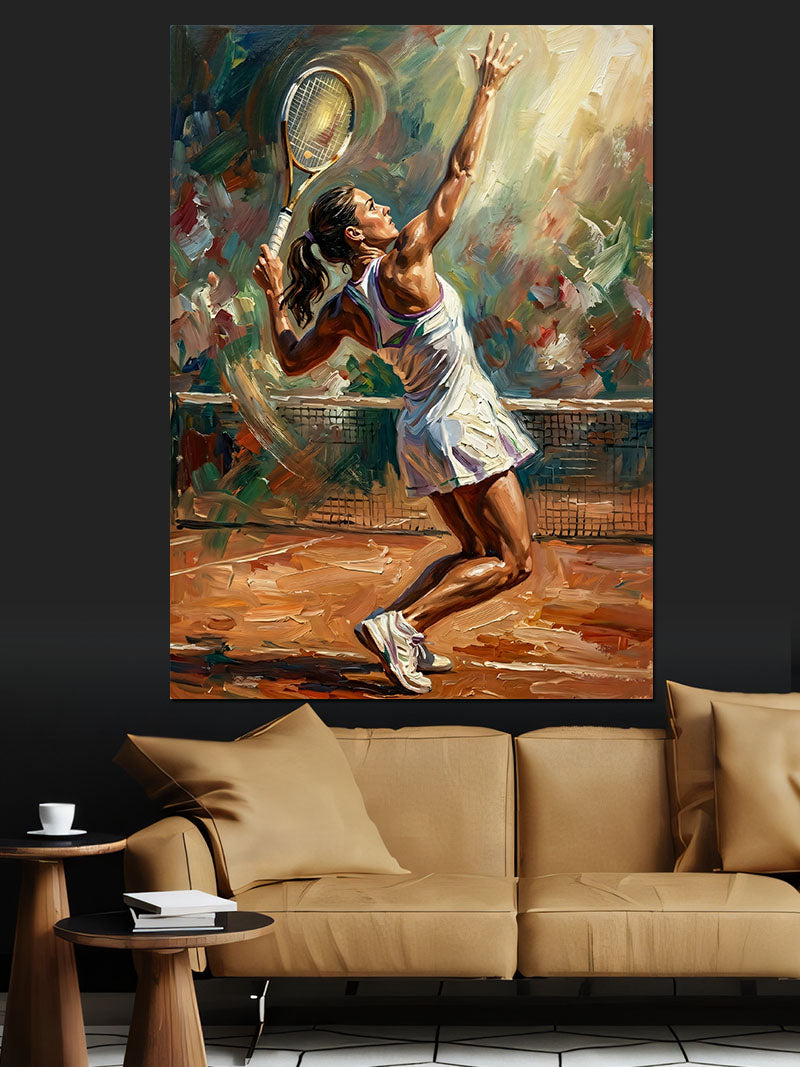 Tenis Oynayan Kadın Kort Zıplıyor Kanvas Tablo