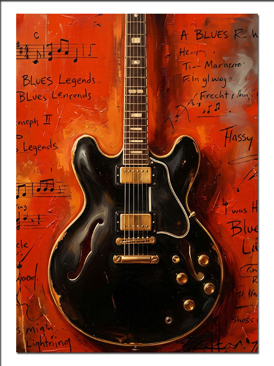 Blues Gitar Nota Kağıdı Turuncu Müzik kanvas