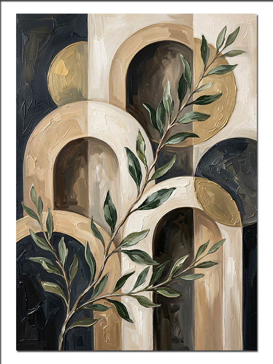 Minimalist Zeytin Dalı Bej Fon Çiçek kanvas