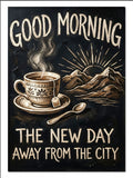 Good Morning Kahve ve Dağ Manzara Yiyecek - İçecek kanvas tablo