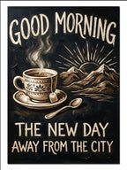 Good Morning Kahve ve Dağ Manzara Yiyecek - İçecek kanvas tablo