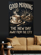 Good Morning Kahve ve Dağ Manzara Kanvas Tablo