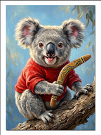 Koala ve Bumerang Kırmızı Kazak Hayvan kanvas tablo