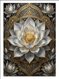 Beyaz Lotus Mandala Gold Dekor Mandala kanvas tablo