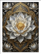 Beyaz Lotus Mandala Gold Dekor Mandala kanvas tablo