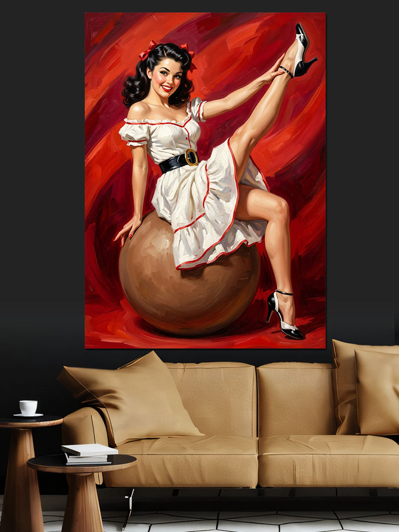 Pin Up  Kadın Top Üzerinde  Kanvas Tablo