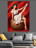 Pin Up  Kadın Top Üzerinde  Kanvas Tablo