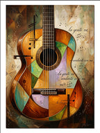 Patchwork Gitar Nota Kağıdı Tablo Müzik kanvas tablo