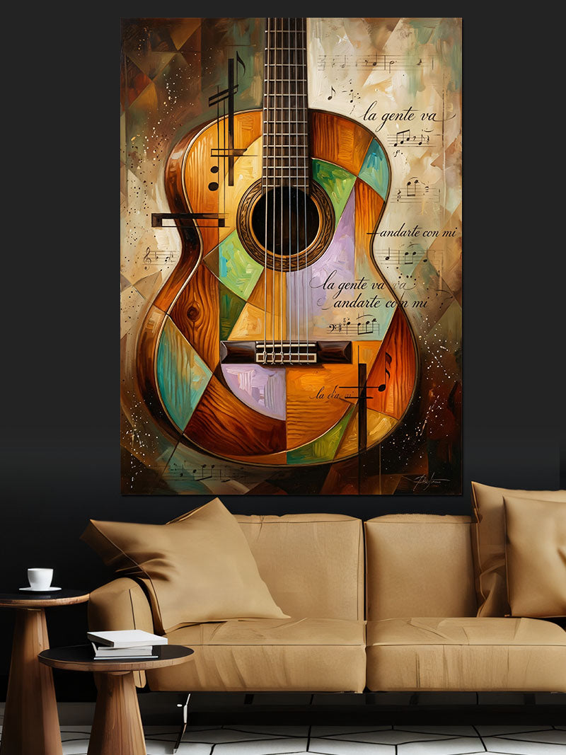 Patchwork Gitar Nota Kağıdı Tablo Kanvas Tablo