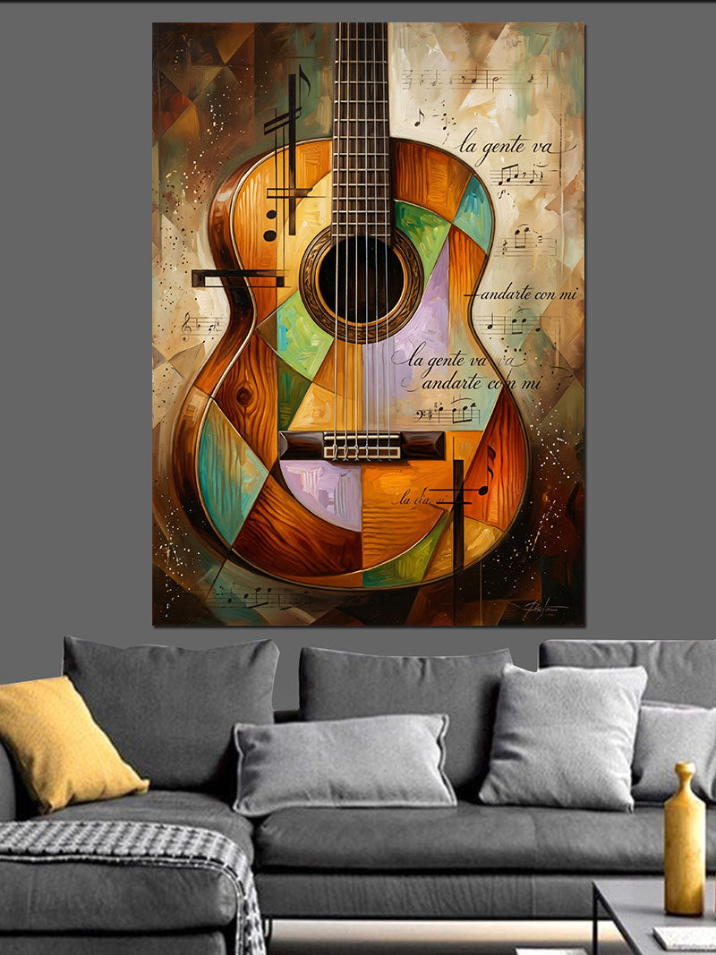 Patchwork Gitar Nota Kağıdı Tablo Kanvas Tablo