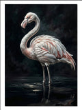 Pembe Flamingo Gece Suda Duruş Hayvan kanvas tablo