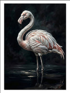 Pembe Flamingo Gece Suda Duruş Hayvan kanvas tablo