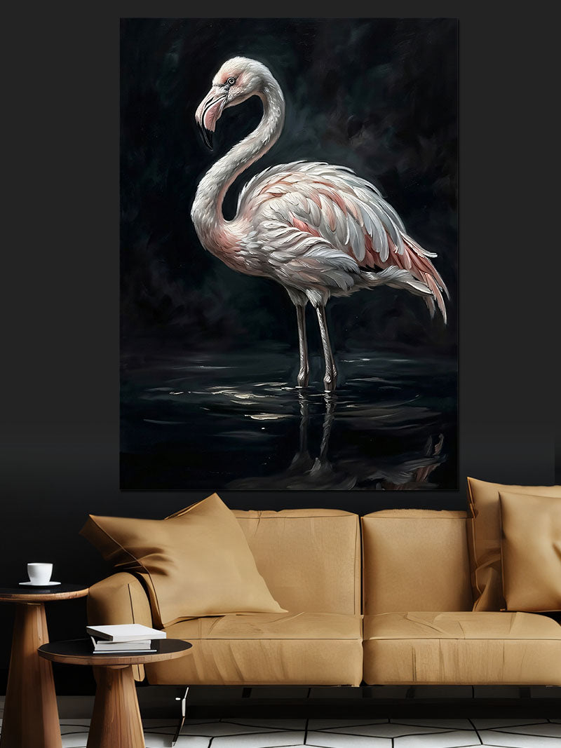 Pembe Flamingo Gece Suda Duruş Kanvas Tablo