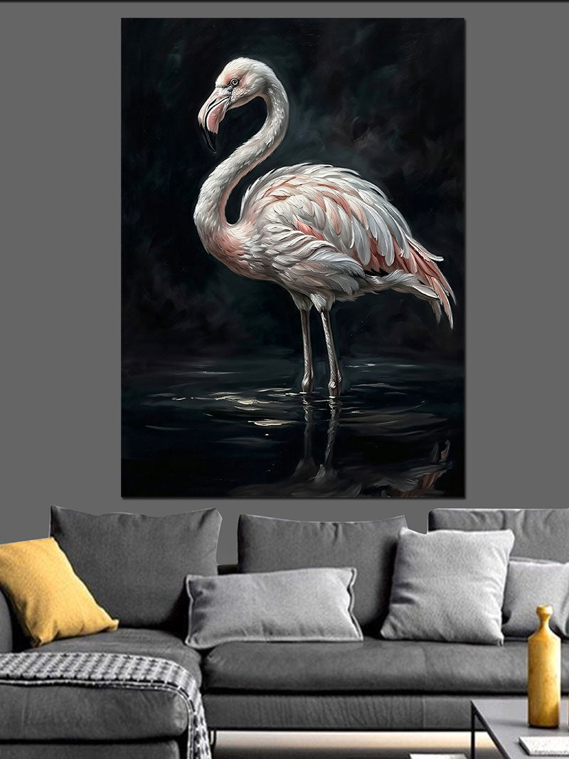 Pembe Flamingo Gece Suda Duruş Kanvas Tablo