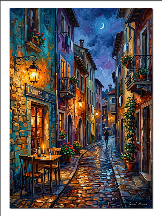 Renkli Sokak Gece Işıkları ve Kafe Şehir kanvas tablo
