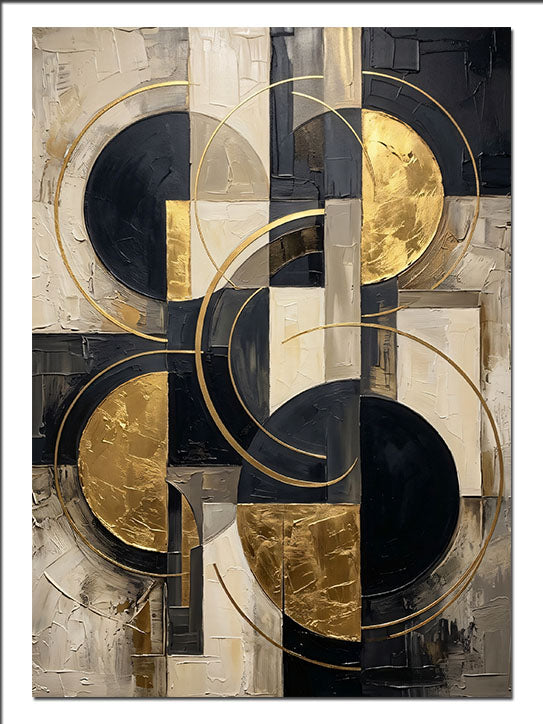 Siyah Gold Geometrik Daire Tablo Soyut kanvas tablo