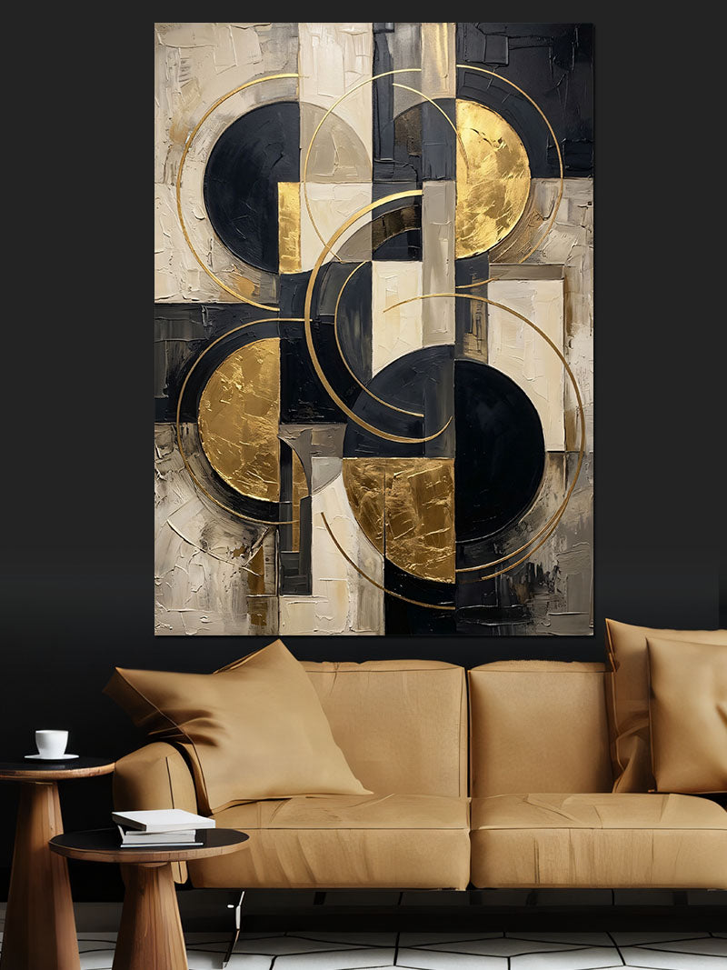 Siyah Gold Geometrik Daire Tablo Kanvas Tablo