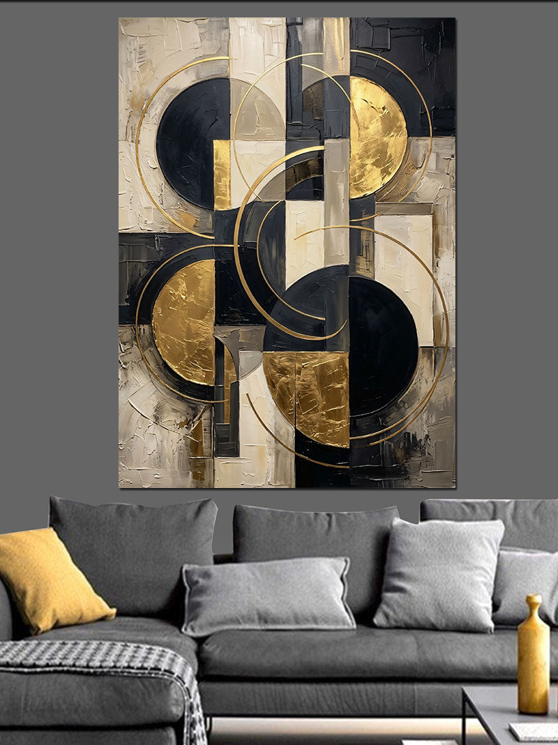 Siyah Gold Geometrik Daire Tablo Kanvas Tablo