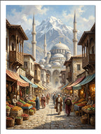Sultanahmet Camii ve Tarihi Çarşı Manzara İstanbul kanvas tablo