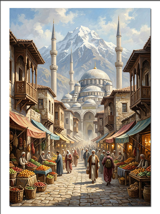 Sultanahmet Camii ve Tarihi Çarşı Manzara İstanbul kanvas tablo
