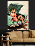 Bagajda Oturan Pin Up Bikini Kadın Kanvas Tablo