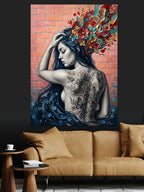 Dövmeli Kadın ve Çiçekli Kafa Sanat Kanvas Tablo