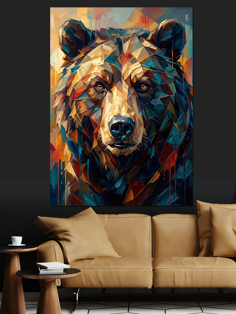 Geometrik Ayı Portresi Renkli Kanvas Tablo